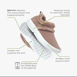 OOFOS women’s OOcoozie Low Shoesbin in color Chestnut Vegan Sherpa Slip-ons
